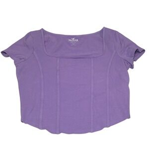 Hollister Corset Seamed Lavender Crop Top Large‎ Square Neck Short Sleeve